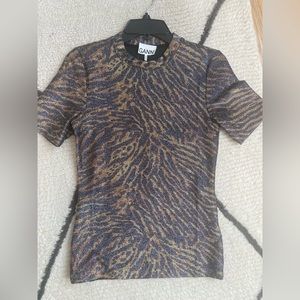 Ganni lurex glitter animal print tee, size 36